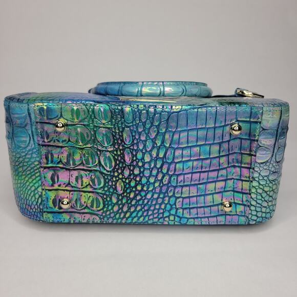BRAHMIN Small Ashlee Blue Topaz Melbourne Satchel Leather Iridescent Holo NWT - Picture 11 of 14